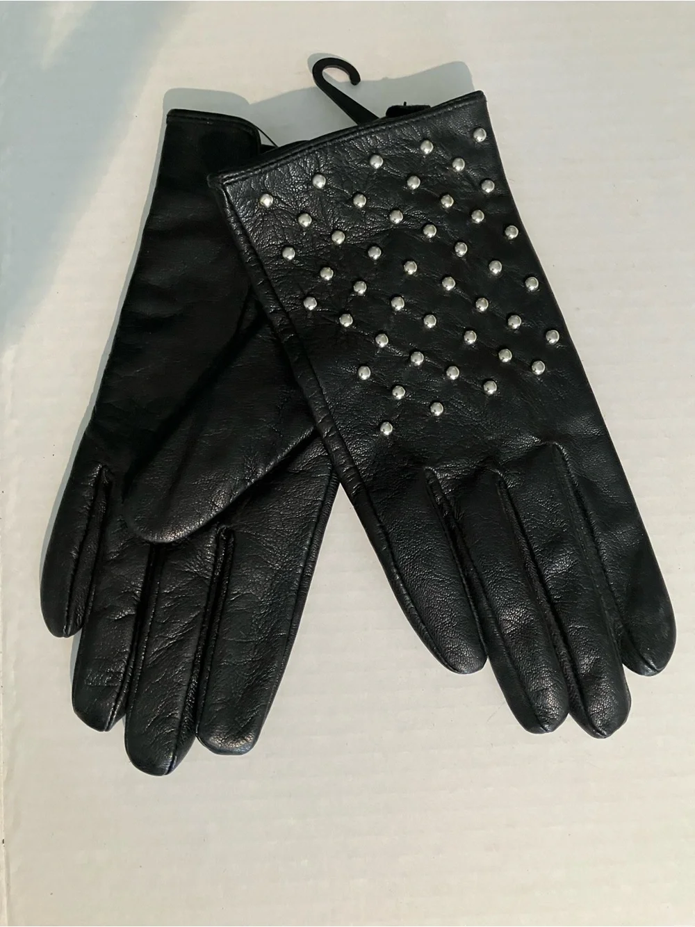 Express Black Leather Gloves with Silver Stud Detailing